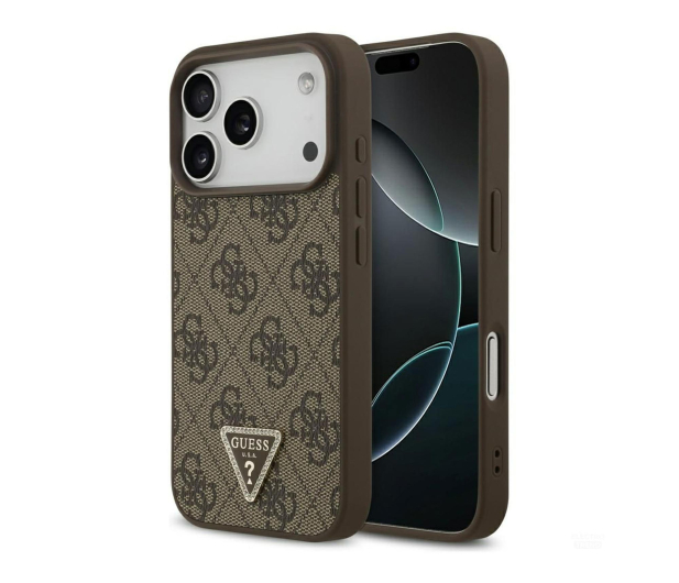 Guess Leather 4G Triangle Strass MagSafe do iPhone 17 Pro brązowy - 1365559 - zdjęcie